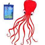 Hengda Kite Software Octopus Flyer Kite with Long Colorful Tail for Kids, 31-Inch Wide x 157-Inch Long, Large, Red