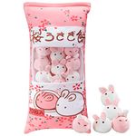 Juexica Cute Bunny Plush Pillow Throw Soft Kawaii Pillows Bag of Cherry Blossom Rabbit Plush Toy Removable Stuffed Animal Toys Creative Gifts for Teens Girls Kids Room Decor, Pink