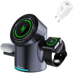 DRAVINA Qi2 Magnetic Wireless 3-in-1Charging Station Mag-Safe Charger with Auto Rotating Stand for iPhone, Apple Watch, AirPods|15W Fast Charging with 180° Touch Rotation(30W PD Fast Charger Included)