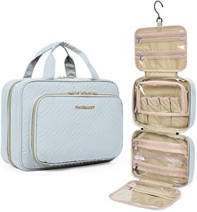 BAGSMART Trousse de toilette à suspendre, organisateur de maquillage de voyage avec sac cosmétique transparent approuvé par la TSA pour articles de toilette pleine taille, bleu clair, L