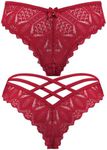 Avidlove Cute Cheeky Underwear for Women Sexy Lace Thong Lingerie Panties Burgundy XL