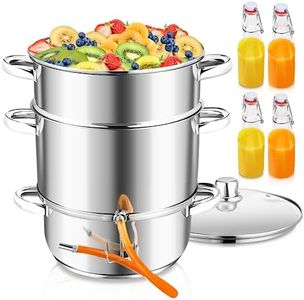Joparri Dampfentsafter Ø26/16L Edelstahl Entsafter Saftpresse für alle Herdarten geeignet, Wasserbehälter ca. 4.5Liter, Schonendes Entsaften von Obst und Gemüse, mit 4 Bügelflasche, Silber