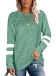 Famulily Womens Casual Color Block Long Sleeve Round Neck Blouses Sweatshirts Fall Tops(Green,M)