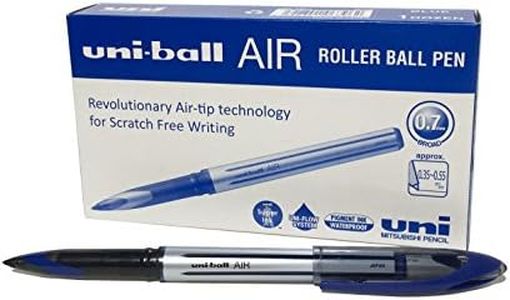 Uni-Ball UB-188-L Rollerball Pens. Premium 0.7mm Medium Nib for Super Smooth Handwriting. Writes Like a Fountain Pen. Fade and Water Resistant Liquid Uni Super Ink. Box of 12 Blue Ballpoint Pens