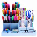 OFFCUP Desk Organiser, Multi-Functional Stationery Organizer, Pen Holder Storage Box Desk Tidy Pen Holder Desktop Storage Organizer for School Home Office Art Supplies (Blue)