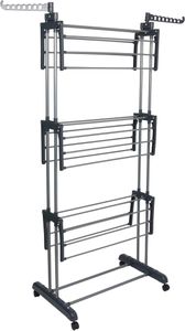 BARGAIN FACTORY 4-Tier Foldable Clothes Drying Rack – Adjustable Stainless Steel, Grey, Indoor/Outdoor