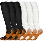 TRIITECH 6 Pairs Copper Compression Socks for Women and Men, 15-20mmHg Best for Running, Hiking, Nurse, Travel