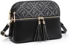 Dasein Women Tassel Zipper Pocket Crossbody Bag Shoulder Purse Fashion Travel Bag with Multi Pockets (3-DS Black)