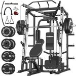 SunHome Smith Machine with Weight Stack, 2000LBS Power Cage Squat Rack with LAT Pull-Down Systems, Cable Crossover Machine for Home Gym (Black, S4 Pro Set (with Bench & 230lb Color Bumper Plates))