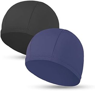 2pcs Cloth Swim Caps for Both Women & Men & Kids Fabric Durable Non-Waterproof Elastic Swimming Pool Cap Bathing Cap for Long and Short Hair (Black&Dark Blue)