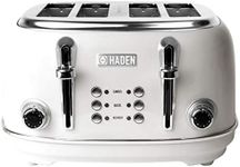 Haden Heritage 4 Slice Wide Slot Stainless Steel Toaster with Adjustable Browning Control & Non-Slip Feet, Ivory & Chrome