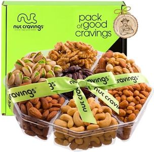 NUT CRAVINGS Gourmet Collection - Mixed Nuts Gift Basket + Green Ribbon (7 Assortments, 2.2 LB) Teacher Appreciation Arrangement Platter, Birthday Care Package - Healthy Kosher