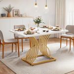 YITAHOME Dining Room Table 47 Inch Rectangle Dining Table for 4 Modern Kitchen Table White Dinner Table with Gold Leg for Home Dining Room Kitchen Apartment Restaurant, White and Gold