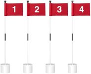 KINGTOP Miniature Golf Flagstick, Practice Putting Green Flags for Yard, Golf Pin Flag Hole Cup Set, 3ft White Flagpole, Indoor | Outdoor, Red Flag Numbered #1 2 3 4, 4-Pack