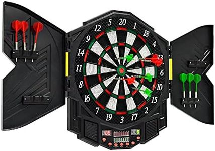 GYMAX Electronic Dart Board Set, Professional Hanging Dartboard with 12 Soft Tip Darts, Cabinet and LED Display, Aileron Target Dartboards for Kids Adults