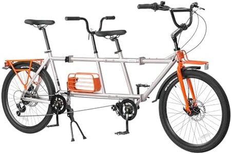 BALINGE Heavy Duty 24 Inch 6 Speeds Folding Tandem Bike for Adults–2-Seater Foldable Double Bike Folding Tandem Beach Cruise Bike with Child Seat,2 Colors (Orange)