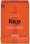 Rico Bb Clarinet Reeds - Reeds for Clarinet - Thinner Vamp Cut & Unfiled for Ease of Play, Traditional Blank for Clear Sound - Clarinet Reeds 2 Strength, 50-Pack