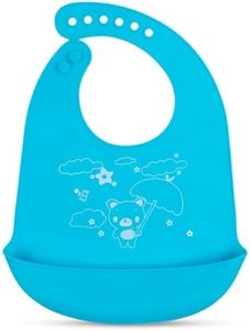 BabyGo Baby Silicone bib | Baby Bib for Feeding & Weaning Babies & Toddlers | Waterproof, Washable & Reusable|Non Messy Easy Cleaning, Adjustable Neckline with Buttons(Blue)