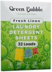 Green Bubble Laundry Detergent Sheets - Eco-Friendly 32 loads Fresh Linen Scent Travel Laundry Detergent Sheets | Plastic Free Laundry Strips W/Recyclable Packaging | Washer Sheets Detergent