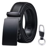 flintronic Men’s Leather Belt, Automatic Buckle Leather Ratchet Belt 3.5cm * 125cm (Keychain & Gift Box Include)