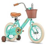 JOYSTAR 14 Inch Kids Bike for 3 4 5 6 Years Old Girls & Boys, Neutral Kids Bicycle with Basket & Training Wheels for 4-6 Years Children, Green