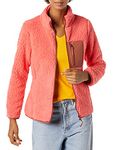 Amazon Essentials Women's Sherpa Long-Sleeve Mock Neck Full-Zip Jacket with Woven Trim (Available in Plus Size), Brown Coral Pink Colour Block, M