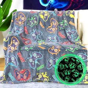 KIVEE Gaming Gifts Toys Blanket for Teen Boys Glow in The Dark Gaming Blanket for Men Boyfriends Gifts for Gamers Soft Fleece Gamer Blanket for Kids Birthday Gifts