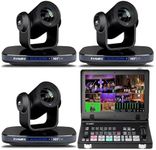 FoMaKo 20X Optical Zoom 4K 60FPS NDI PTZ Camera(3pcs)+M6 Video Mixer switcher, for Church Services Worship Education, NDI PTZ Bundle(K820N x3+M6)