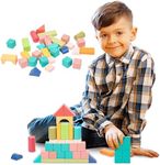 CHILDLIKE BEHAVIOR Wooden Building Blocks Set for Toddlers, 30 pcs - Multi Colored Wood Block Construction Toy for Boys and Girls - Build a City - Develop Hand-Eye Coordination - Large Wooden Blocks