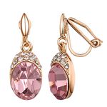 Yoursfs Clip On Drop Earrings Women Oval Pink Cubic Zirconia Crystal Clip Earrings Cocktail Party Jewellery