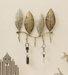 vedas Four Ginko Leaf Metal Wall Hooks for keys | 5 Hooks Rack/Holder for Kitchen Utensil | Wall Mounted Key Holder Key Rack Key Hanger | Bathroom Towel Hooks | Hat Rack