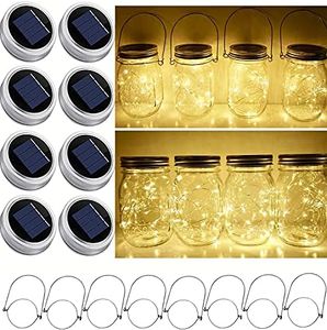 Solar Mason Jar Lid String Lights, 8 Pack 20 Led String Fairy Star Firefly Jar Lids Lights with 8 Hangers Included (Jars Not Included), for Mason Jar Patio Garden Wedding Lantern