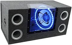 Pyramid 12" 1200W Car Audio Subwoofer - 2 Way Neon Bandpass Speaker System w/ Blue Lights, DC 12V Input/4 Ohm/32Hz-1KHz Freq.Res w/ Plexi-Glass Front Window & Silver Polypropylene Cone - BNPS122,Black