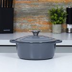 Blackmoor 67639 22cm Cast Iron Casserole Dish With Lid / 2.5L Capacity/Oven Proof Up To 260°C/Non-Stick Enamel Coating/Easy Grip Handles/Works On All Hob Types/Stylish Grey Colour