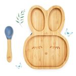 Tiggi® Bamboo Baby Plate with Strong Suction from Ideal Toddler Plates and Suction Plates for Babies Weaning | Bamboo Plates Baby Weaning Set | Perfect for Baby Led Weaning (Rabbit, Blue)