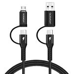 aceyoon Multi Charger Cable, 4 in 1 PD/QC3.0 Charger Cable(USB/2 USB C/Micro USB) Fast Charge Micro USB to USB C Braided Nylon USB C to USB C Cable Compatible for iPhone 15,Galaxy S23 S22, etc(1M)