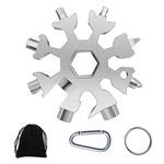 Snowflake Multi-Tool, 1 PCS 18-in-1 Snowflake Tool Stainless Steel with a Storage Bag, a Key Ring and a Snap Clip, Christmas Gift (Silver)