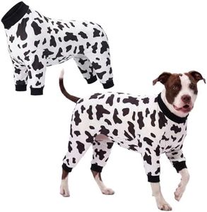 LovinPet Large Dog Pajamas, Dog Pajama, All-Season Animal Print 4-Leg Cotton Blend Onesie, Ribbed Cuffs, Warm Pajamas for Pitbulls and Big Breeds, Black White, 3XL