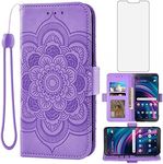 Asuwish Phone Case for Tracfone BLU View 3 B140DL Wallet Cover with Tempered Glass Screen Protector and Flip Credit Card Holder Stand Flower Folio Cell Accessories Blue View3 140DL Women Men Purple