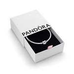 Pandora Moments Women's Sterling Silver Heart Clasp Bangle Bracelet for Charms, Size 21, With Gift Box