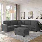 Torque - Moscow 5 Seater (Dark Grey) Corner Fabric L Shape Sofa with Ottoman for Living Room,Bedroom,Office Furniture,3 Year Warranty