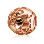 Rose Gold Bee Charms 925 Sterling Silver Insect Animal Dangle Charm with Clear Cz for 3mm Snake Chain Bracelet (Honeybee)