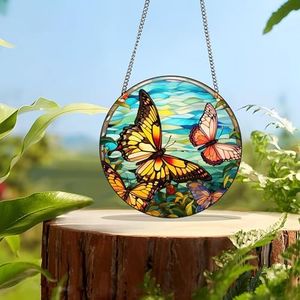 HOTIYOK Cute Butterfly Acrylic Window Hangings Retro Stained Window & Wall Decor for Indoor/Outdoor, Ideal Housewarming Gift, Home Decor for Mom Grandma Wife Teacher Insects Lover