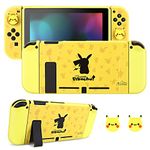 DLseego Case Compatible with Switch,Dockable Switch Protective Soft Case,with joycon Cover and Switch Accessories 2 Lightning Elf Thumb Grip Caps,Anti-scratch and Shock Absorption,Yellow