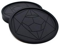 DIAMAS Geometric Black Coasters Set of 4 | FDA Premium Eco Non Slip Multi-Purpose Silicone Drinks Coasters for Coffee Tea Mug Whiskey Gin Beer Wine Glass. Any Table & Fits Any Size Drinking Glasses.