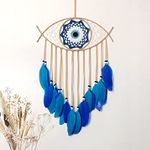 Dremisland Evil Eye Dream Catcher-Blue Dream Catchers Handmade Feather Evil Eye Wall Hanging Ornament Home Decoration for Bedroom Livingroom Yard, Blessing Craft Gift Bring Good Luck (Blue-Brown)