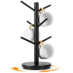 MyLifeUNIT Mug Holder Tree, 360° Rotated Coffee Cup Holder with 6 Hooks, Wooden Coffee Mug Holder Organizer for Counter Top, Coffee Bar Accessories (Black)