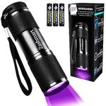 Zashmart UV Torch, 87MM L 9LED Torch 395 NM Black Flashlight, Powerful UV Light Pets Urine Detector, 26MM DIA Ultraviolet Light, Cat Bed Dog Bed Dry Urine Detector, 3xAAA Portable Batteries (Included)