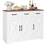 HOCSOK Sideboard, Kitchen Cabinet with 3 Drawers and 3 Doors, Wooden Storage Cupboard Cabinet for Kitchen, Living Room, Dining Room, Hallway, White & Brown