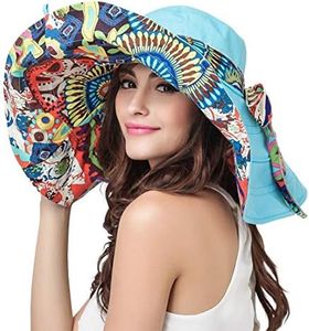 LassZone Women's Reversible Sun Hat Foldable UV Protection Cotton Sunhats Summer Beach Bucket Cap Ladies Wide Brim Hats UPF 50+ Sun Shade Blue